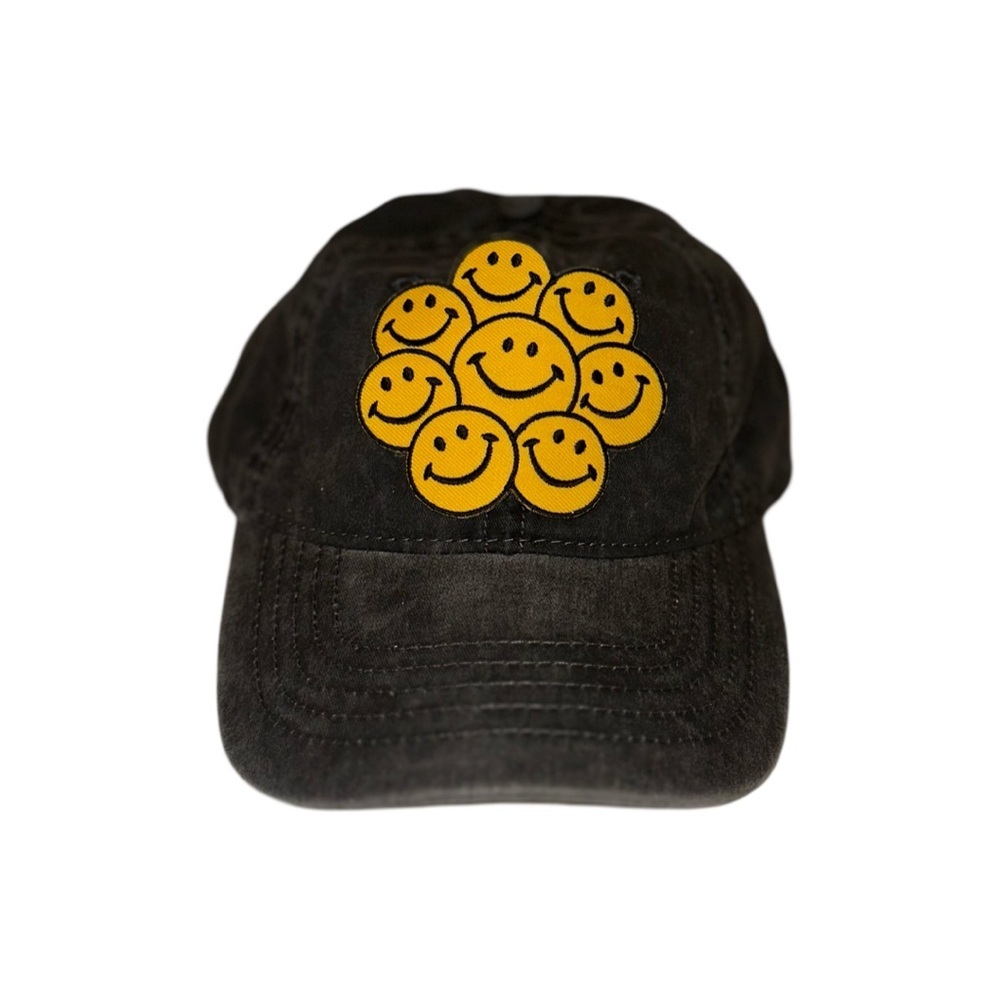 Grey Baseball Hat W/ Smiley Faces Patch - Picture 2 of 5